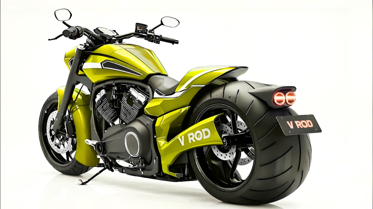 Harley-Davidson V-Rod personalizada verde ácido: la motocicleta musculosa con diseño agresivo y potencia que destaca en cualquier carretera